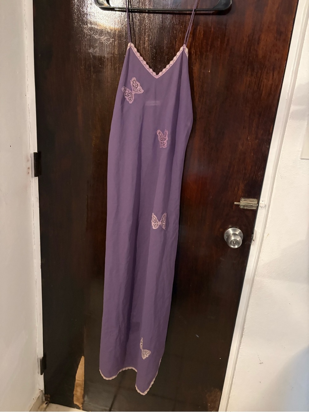 Vintage 90s Henri Bendel Made USA Purple Butterfly Appliqué Lace Maxi Slip Dress